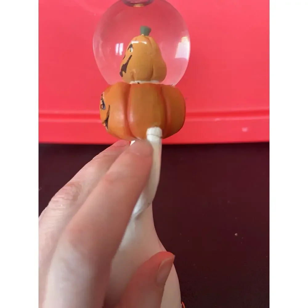 Halloween Mini Pumpkin w/Ghost water globe tall with flying bats Really Cute
